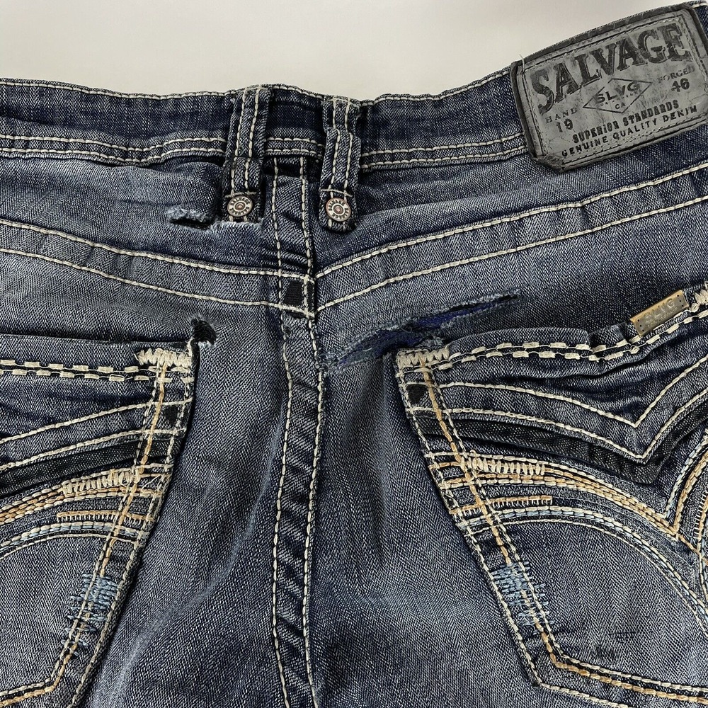 Distressed Salvage Buckle Men's Mayhem Straight Stretch Blue Jeans Size 31R x 28 - Picture 10 of 12